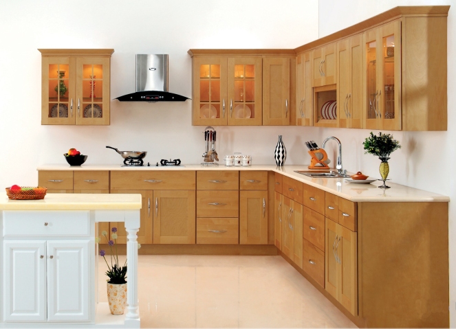 Màu gỗ xoan đào đã giúp cho nhà bếp thêm phần sang trọng